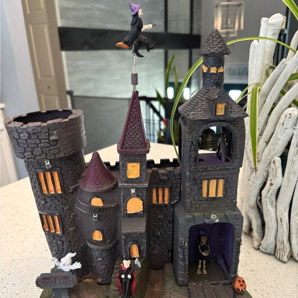 Spooky Castle Figurine with Witch and Vampire